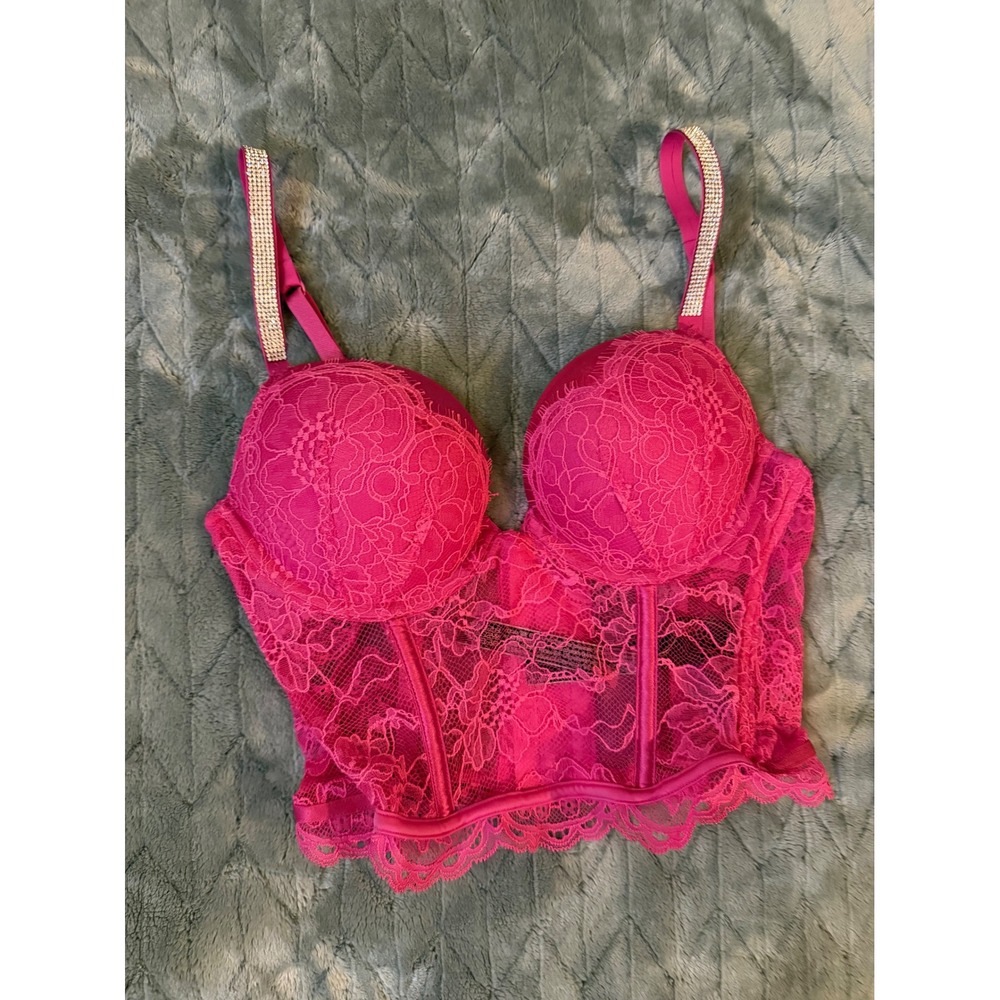 Victoria's Secret Very Sexy Pink Lace Rhinestone Shine Strap Corset Top 32A